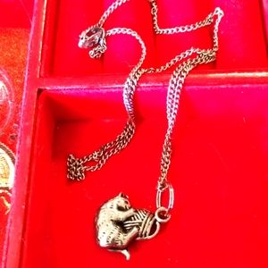 Gorgeous vintage stainless steel cat playing with yarn necklace! Adorabl…